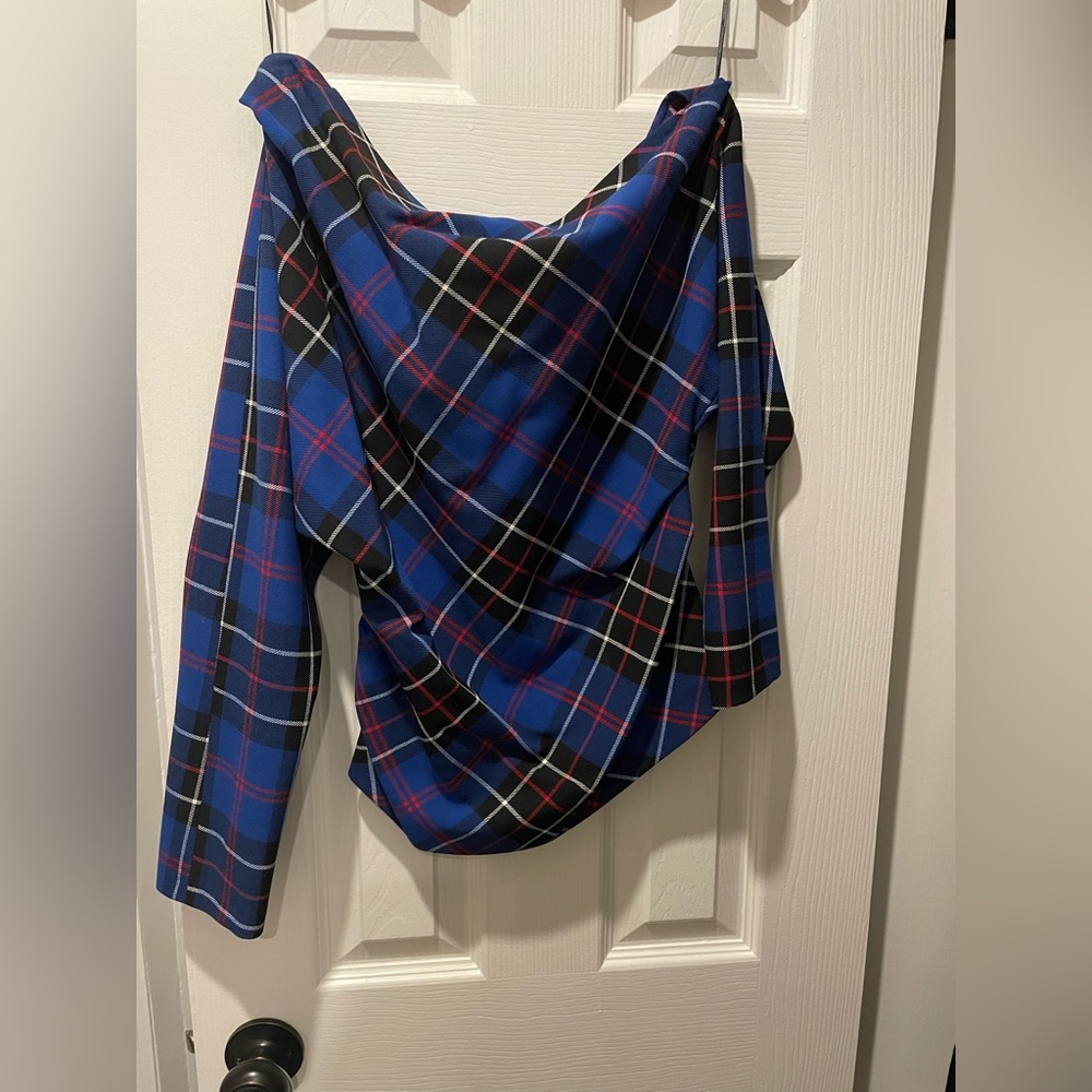 One shoulder plaid top